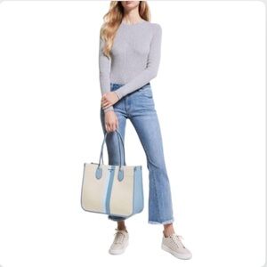 NWT Michael Kors, the Heidi Printed Center
Stripe Large Canvas Tote